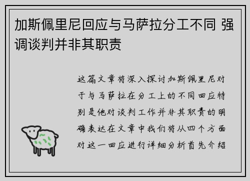 加斯佩里尼回应与马萨拉分工不同 强调谈判并非其职责